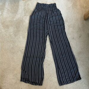 Billabong black and white striped boho linen elastic pants